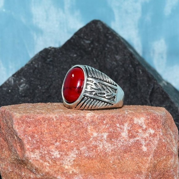 Peaks Jewelry Other - Ken Dracaena Mens Size 10 Oval Red Turquoise Silver Ring